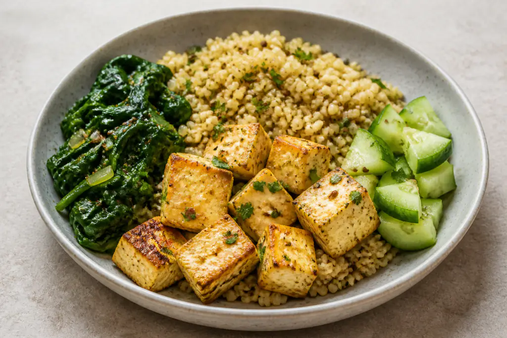 Syrian-Inspired PCOS-Friendly Paneer Millet Spinach Plate