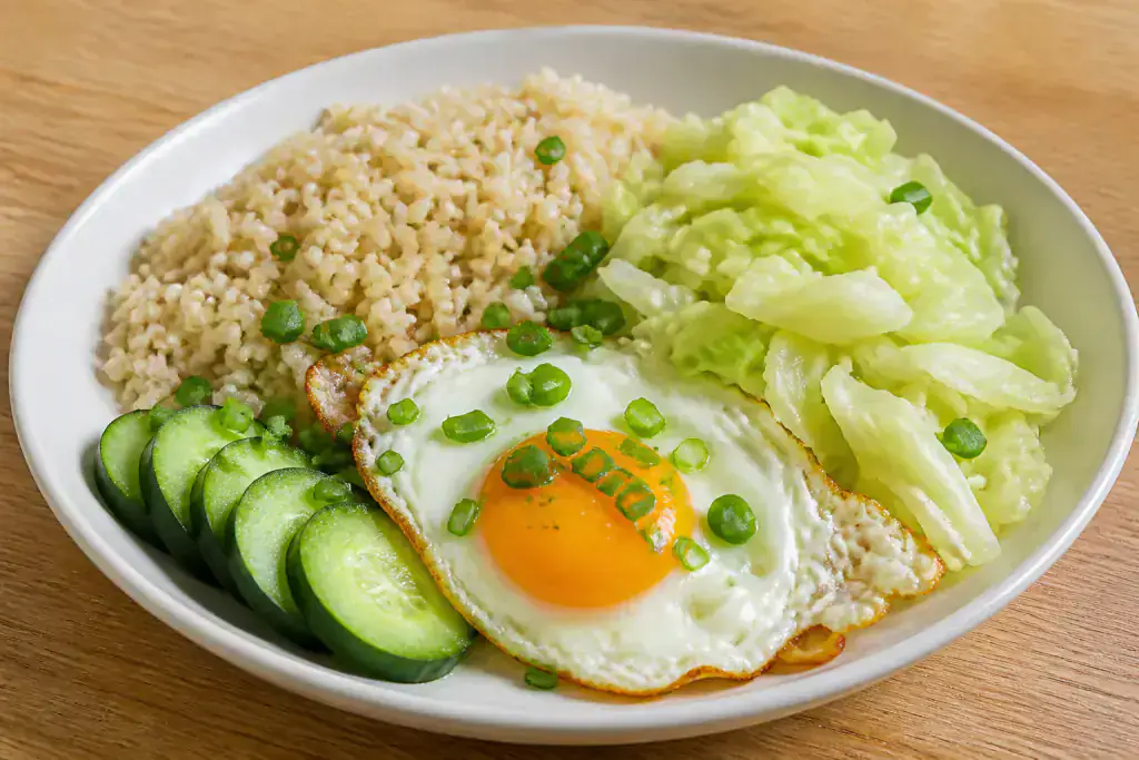 Taiwanese-Inspired Diabetes-Friendly Egg Brown Rice Cabbage Plate