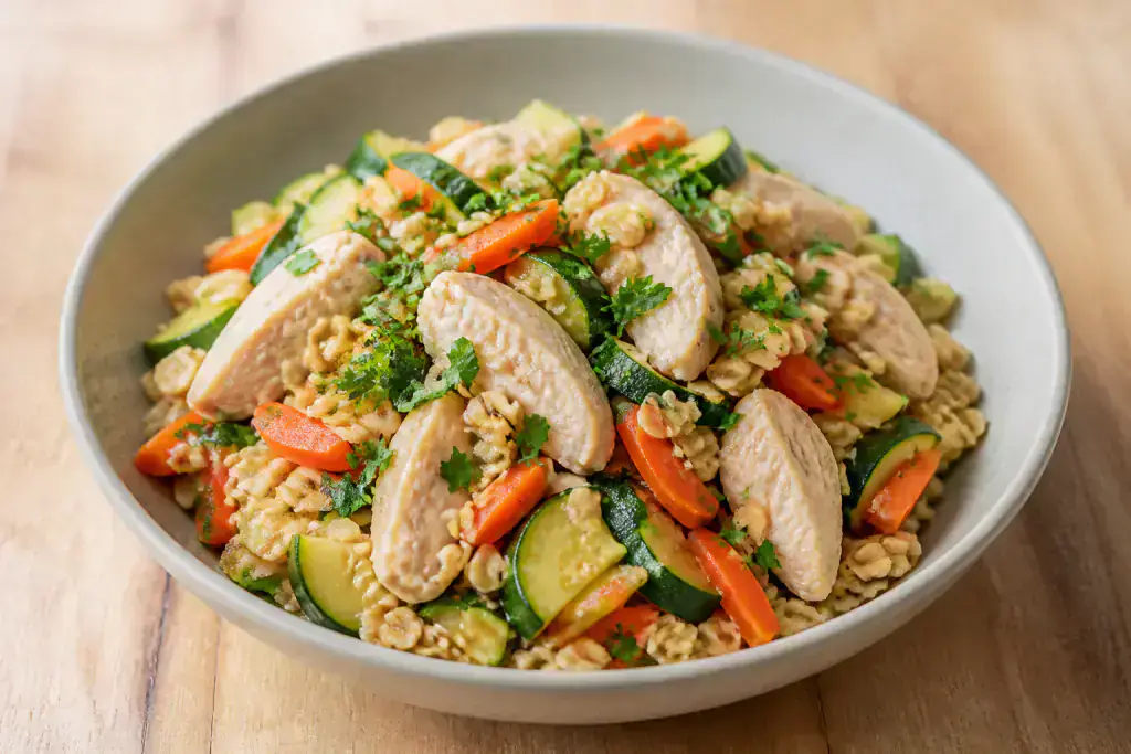 Thai Fatty-Liver-Caution Chicken Oat Vegetable Bowl