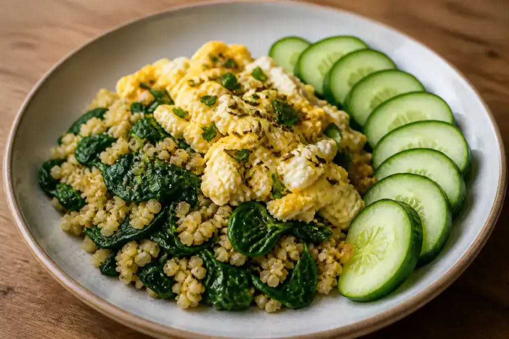 Thai PCOS-Friendly Egg Millet Spinach Breakfast