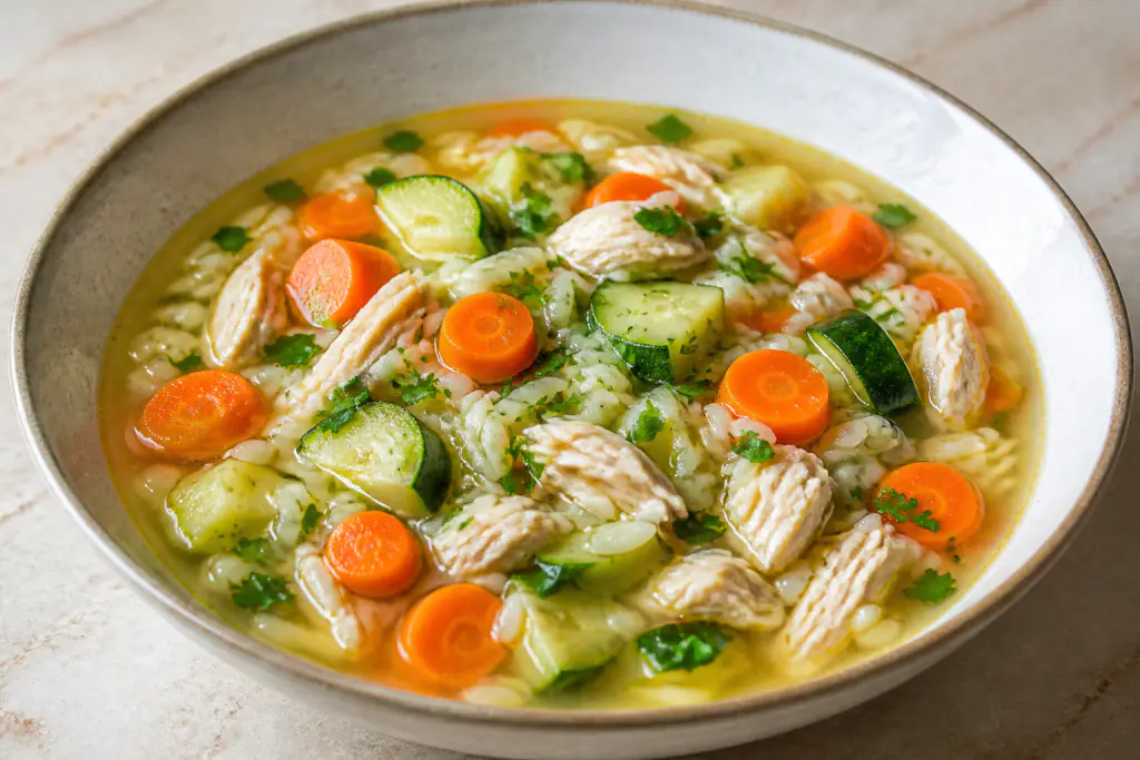Tunisian-Inspired GERD-Aware Chicken Rice Carrot Soup