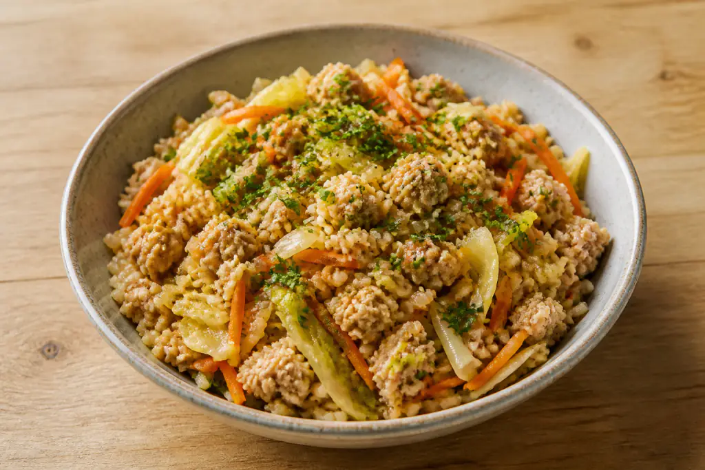 Tunisian-Inspired Hypertension-Friendly Turkey Brown Rice Cabbage Bowl