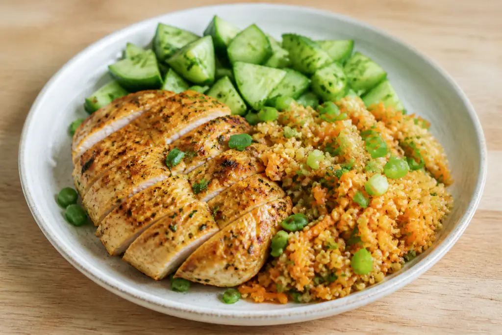 Tunisian-Inspired Low-FODMAP-Style Turkey Quinoa Carrot Plate