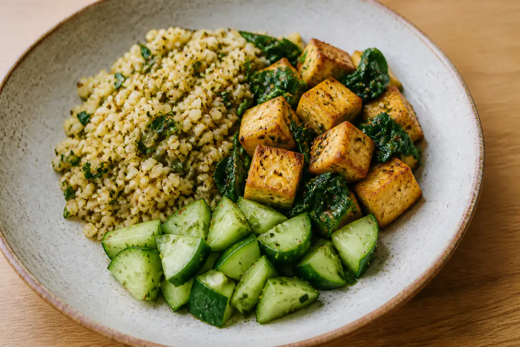 Tunisian-Inspired PCOS-Friendly Paneer Millet Spinach Plate
