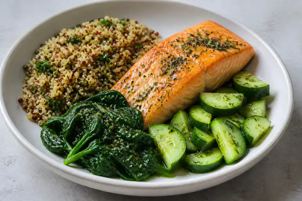 Turkish Heart-Healthy Salmon Quinoa Cucumber Plate