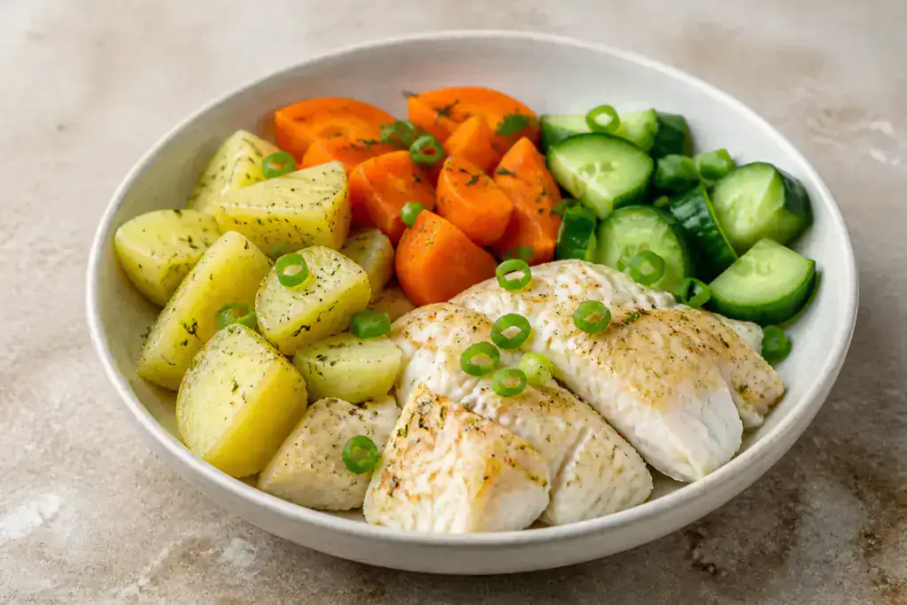 Turkish Low-FODMAP-Style Fish Potato Carrot Bowl
