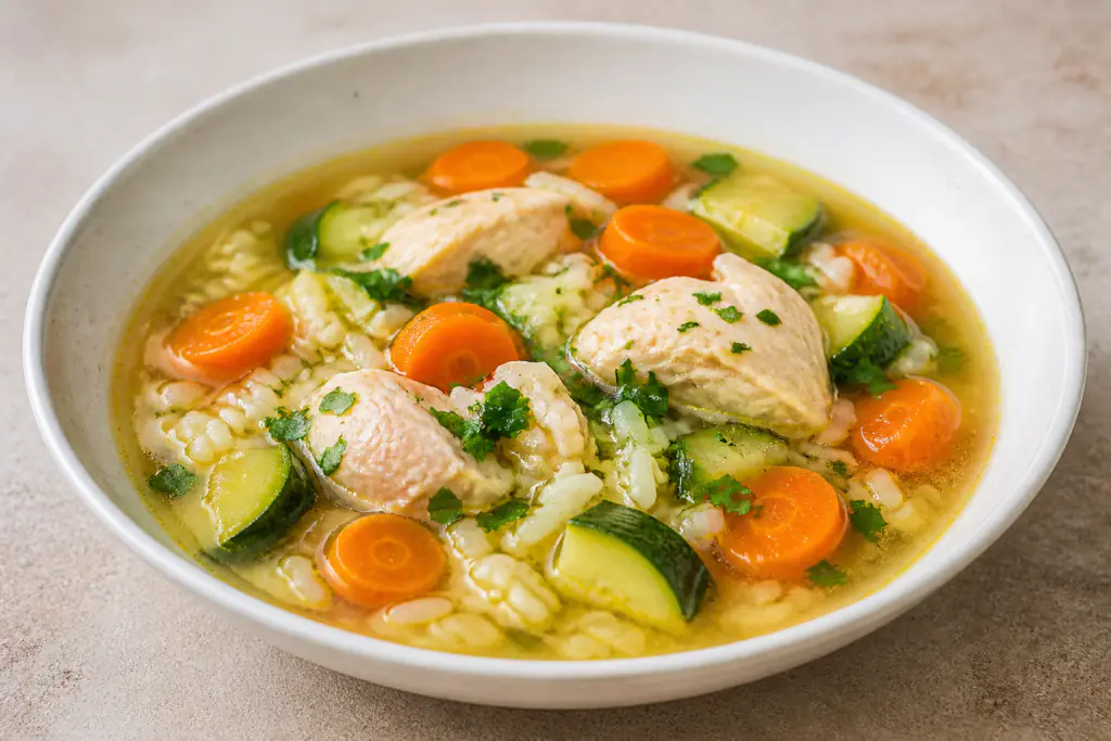 Ugandan-Inspired GERD-Aware Chicken Rice Carrot Soup