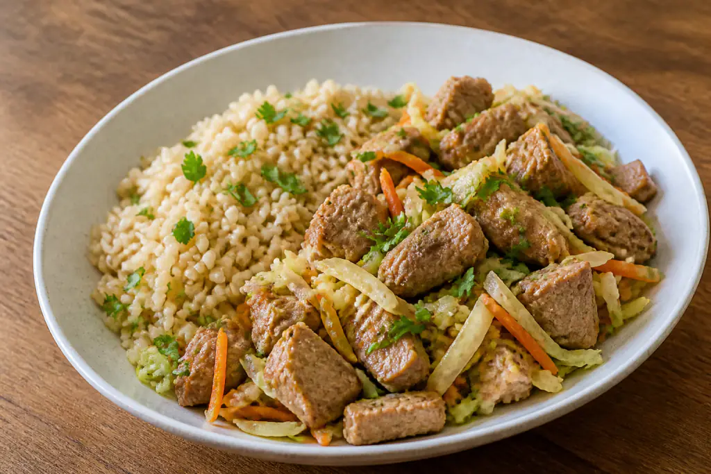 Ugandan-Inspired Hypertension-Friendly Turkey Brown Rice Cabbage Bowl