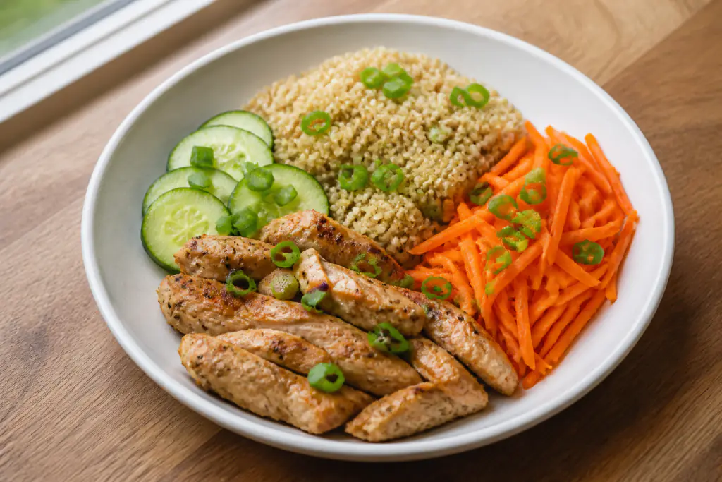 Ugandan-Inspired Low-FODMAP-Style Turkey Quinoa Carrot Plate