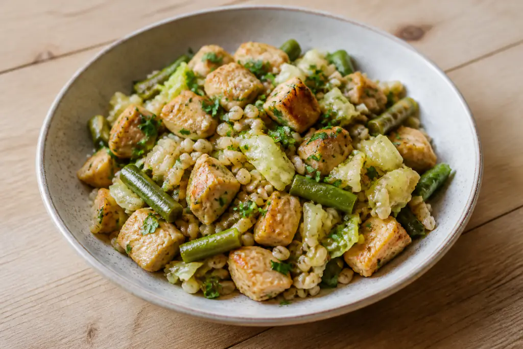 Ukrainian-Inspired Diabetes-Friendly Chicken Barley Green Bean Bowl