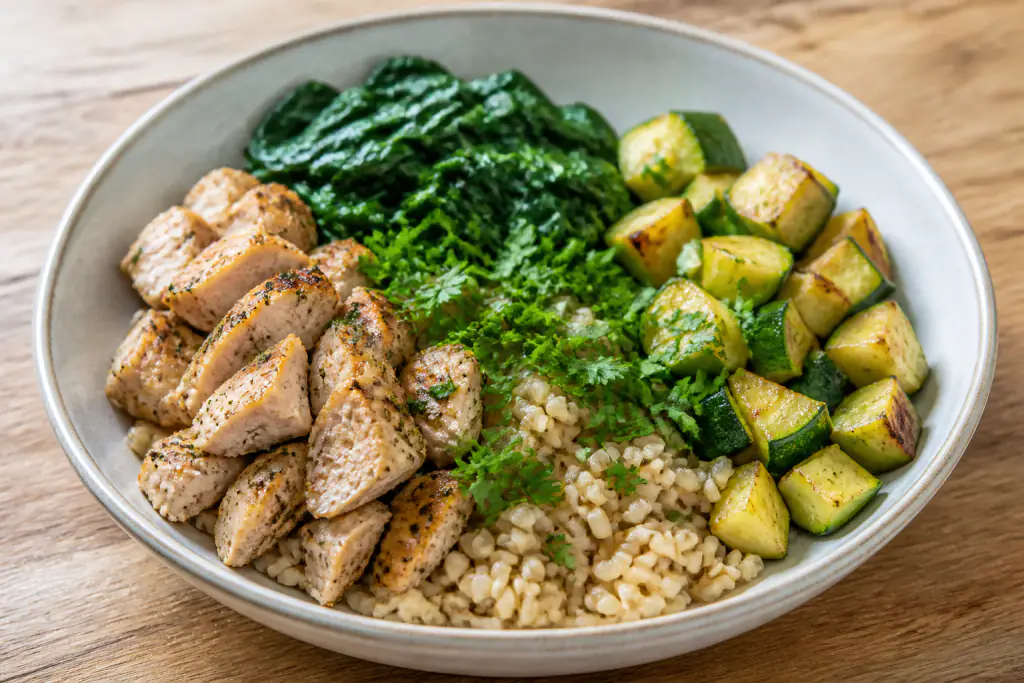 Ukrainian-Inspired Fatty-Liver-Caution Turkey Brown Rice Greens Bowl