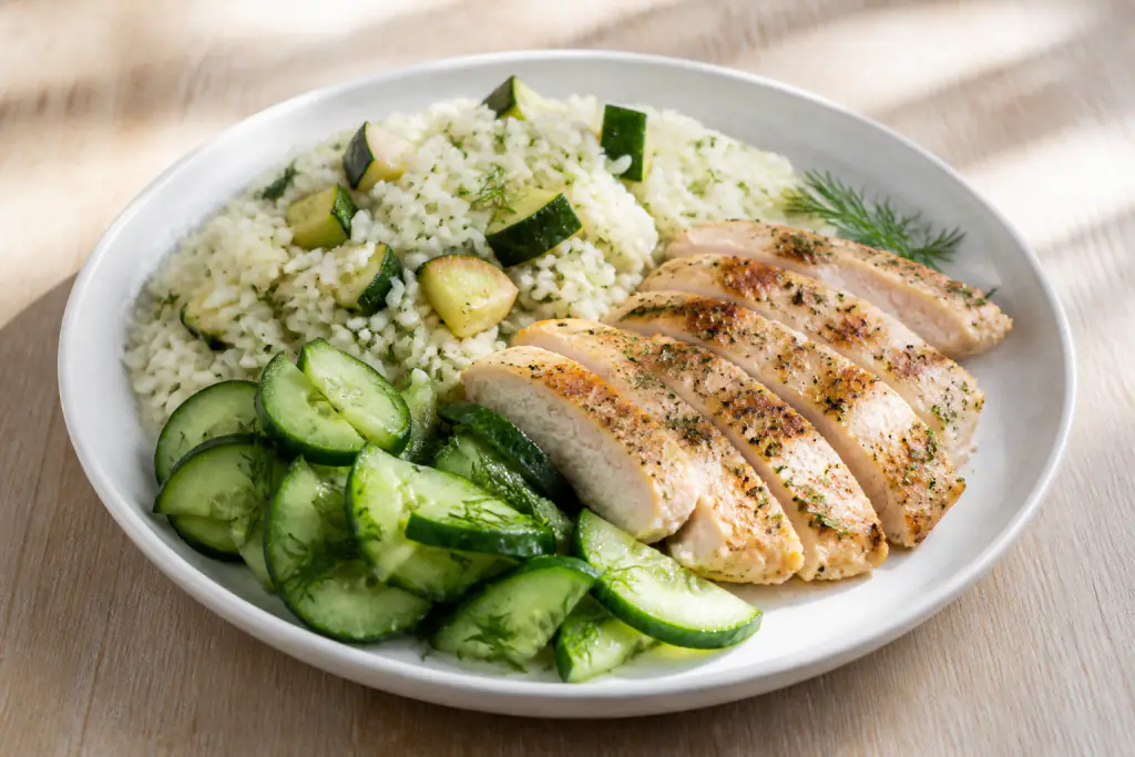 Ukrainian-Inspired Kidney-Caution Chicken Rice Cucumber Plate