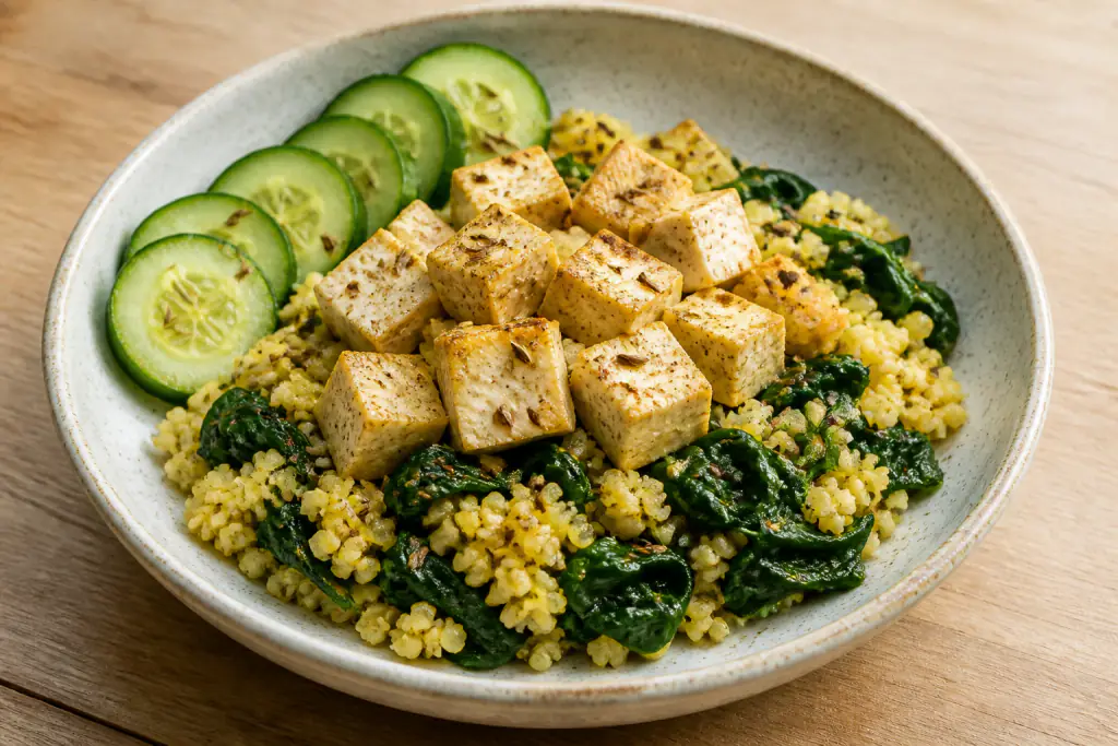 Ukrainian-Inspired PCOS-Friendly Tofu Millet Spinach Bowl