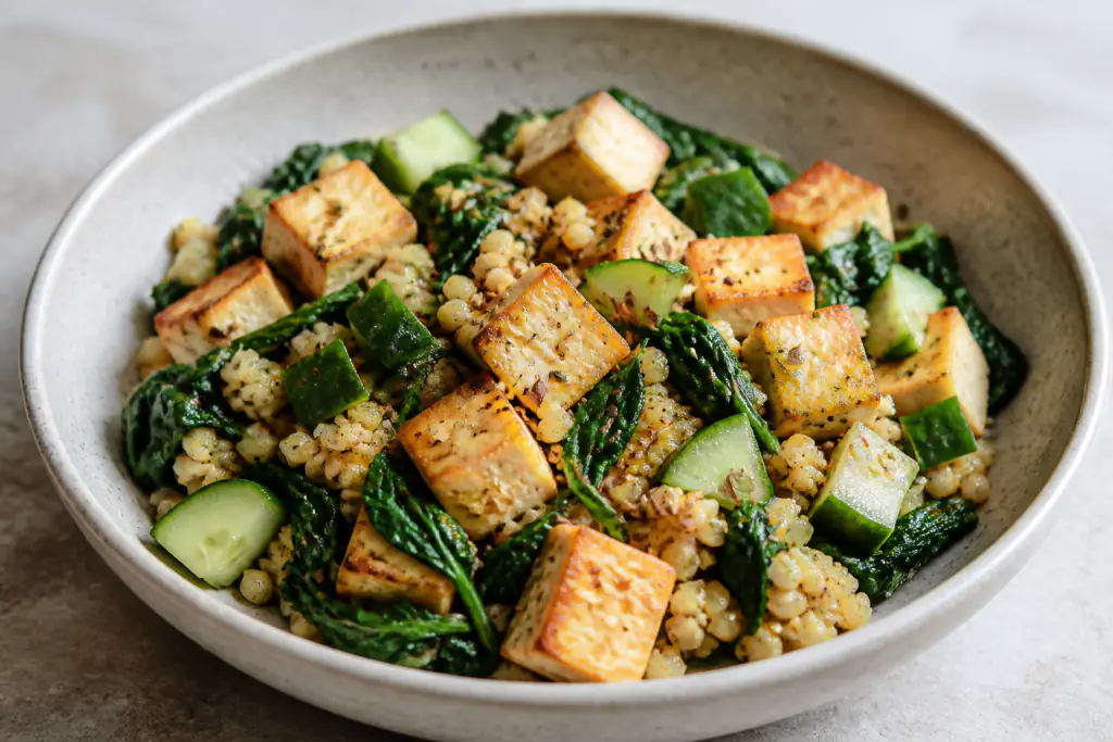 Venezuelan-Inspired PCOS-Friendly Tofu Millet Spinach Bowl