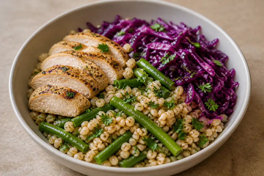 Yucatecan-Inspired Diabetes-Friendly Chicken Barley Green Bean Bowl